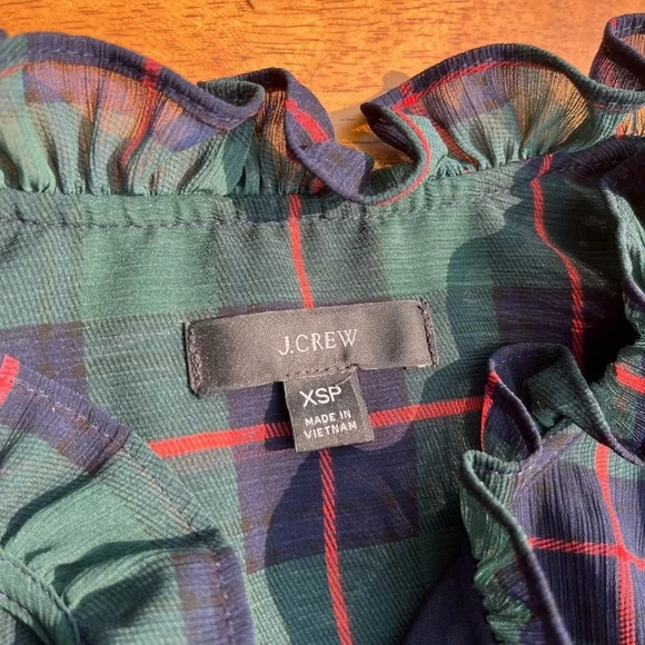 J. Crew Green and Blue Plaid Ruched Tiered Dress - Picture 3 of 3